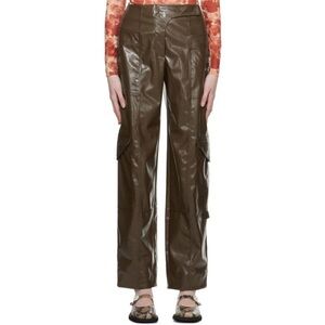 GANNI Faux Leather Cargo Trousers